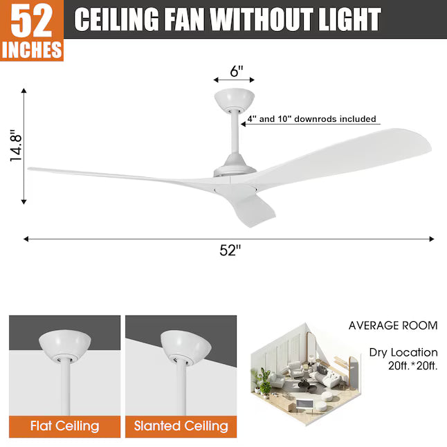 White 52-in White Propeller Ceiling Fan